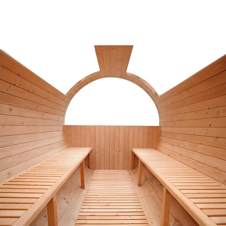 Wooden circular sauna interior